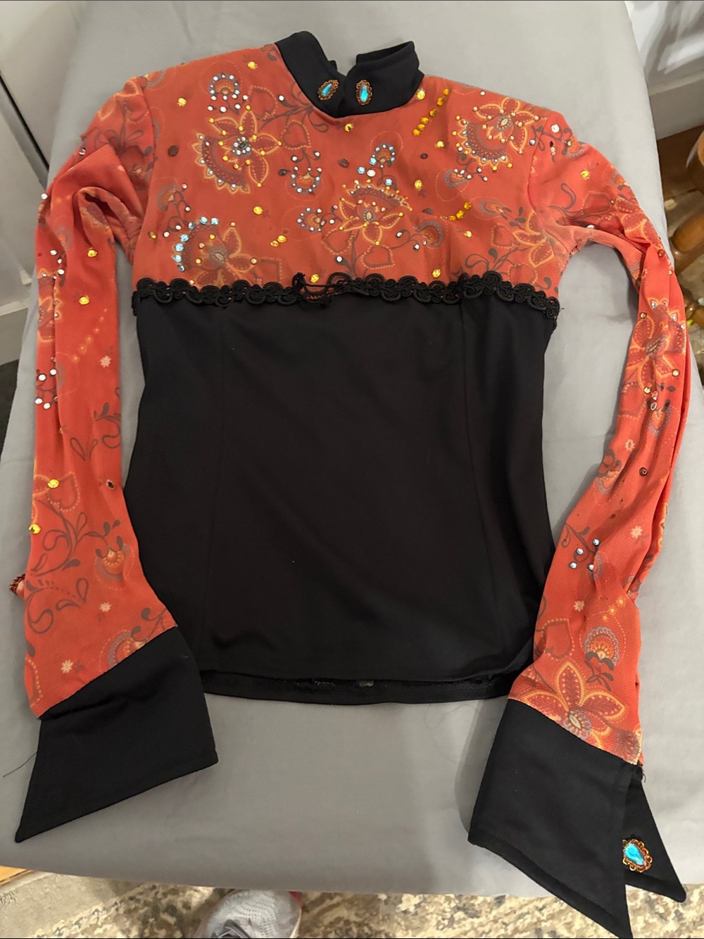 Western Embellished Orange Floral and Black Bodice Show